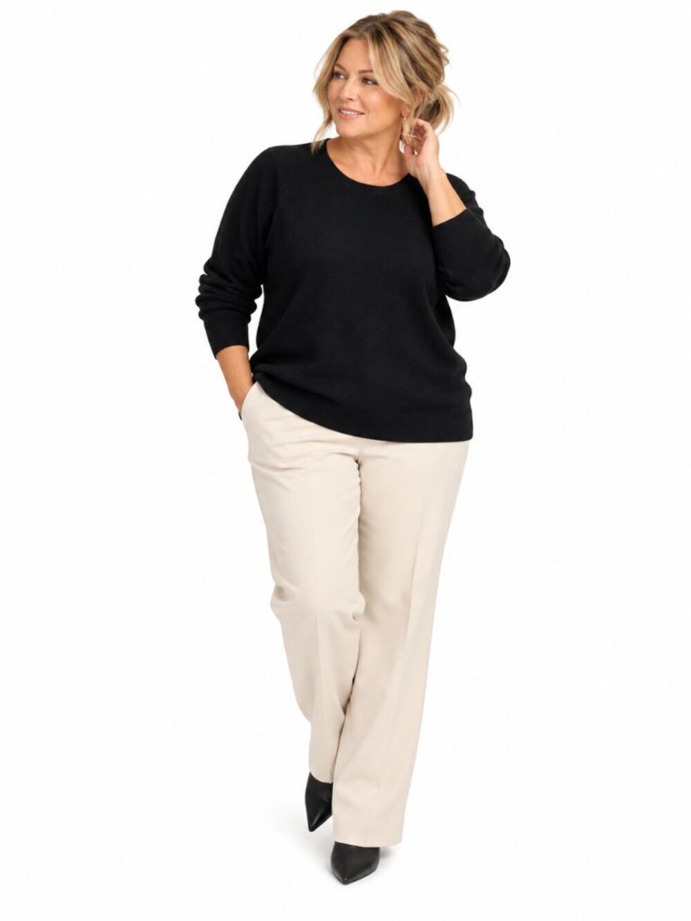 Pure Collection Womens 18 Black 100% Cashmere Crewneck Sweater Plus Size